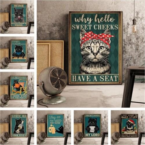 Mental Black Cat Poster Your Butt Napkins My Lord Art Print Vintage Hello Sweet Cheeks Funny Bathroom Canvas Painting Home Decor