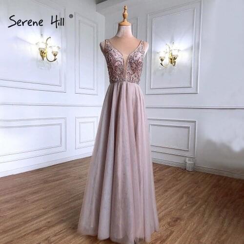 Pink Backless A-Line Prom Dresses Gowns 2021 Beaded Simple Sexy For Women Wedding Party LA71259 Serene Hill