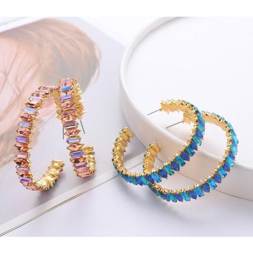 Ztech Big 58mm Diameter Sexy Rhinestone Large Round Earrings For Women Girls Fashion Shiny Crystal Earrings Party Jewelry