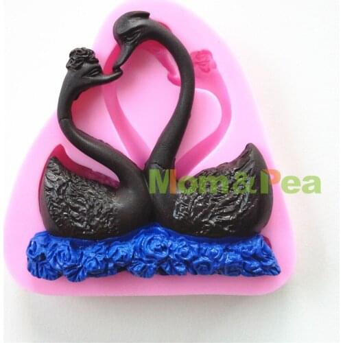 Mom&Pea 0568 Free Shipping Love Swans Shaped Silicone Mold Cake Decoration Fondant Cake 3D Mold
