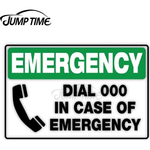 Jump Time 13cm x 10cm Vinyl Car Sticker Dial 000 In Emergency Sign Decals Personality Bulding Window Door Waterproof Decor