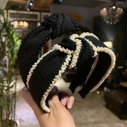 High Quatity Boutique Knotted Hair Band For Female Beaded Hair Band Bohemian Wide Brim Hairhoop Ladies Hair Accessories Headwear