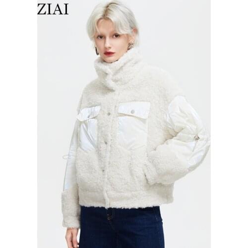 ZIAI 2021 Womens Teddy Jacket Faux Fur Furry Coat Pockets Sleeves Shiny Design Female Fashion Plush women coat ZN-DN11-2