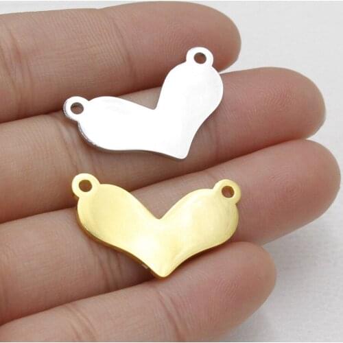 10Pcs Hot Double-sided mirror stainless steel charms accessories love heart connector charms for jewelry making findings DIY