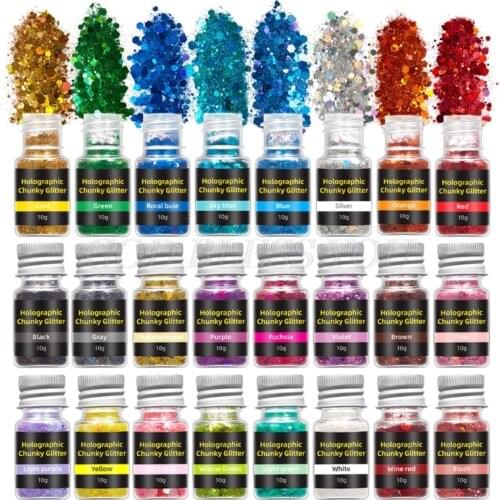 12/18/24 Colors Holographic Chunky Glitter Sequins Mixed Flakes Set Eyeshadow Body Face Decorations DIY Crafts Nail Art Stickers