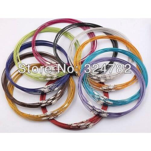18 Inch 100PCS/LOT Mixed Color Stainless Wire Cable 1MM Steel Chain Cord Necklace Screw Clasp Free shipping