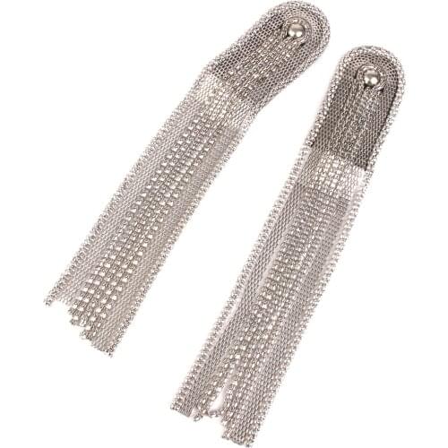 2pcs Vintage Silver Color Metal Tassel Chain Epaulet Shoulder Boards Badge Broochs