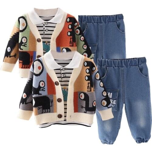 3Pcs/set Casual Clothes Childrens Clothing Baby Set Long Sleeve Cardigan Jeans Boutique Kids Clothing Boy Outfits Conjunto Bebe