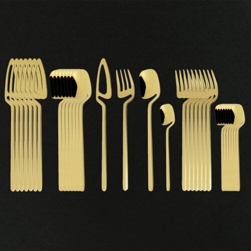 32Pcs/set Mirror Cutlery Set 304 Stainless Steel Dinnerware Set Gold Knife Fork Spoon Dinner Set Kitchen Flatware Tableware Set