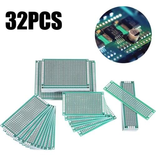 32 pieces Green Breadboard PCB DOT Board Double Sided Circuit Breakers Prototype Universal Circuit Board Set