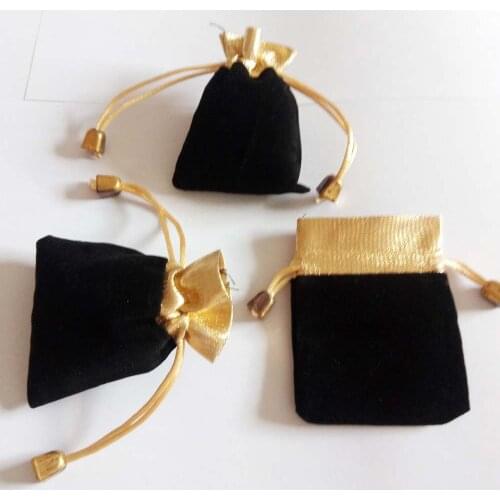 50pcs Phnom Penh Gold Bead Black Velvet Bag Jewellery Pouch Gift Bags Wedding Drawstring Bag Woman Jewelry Display Gift Pack Bag
