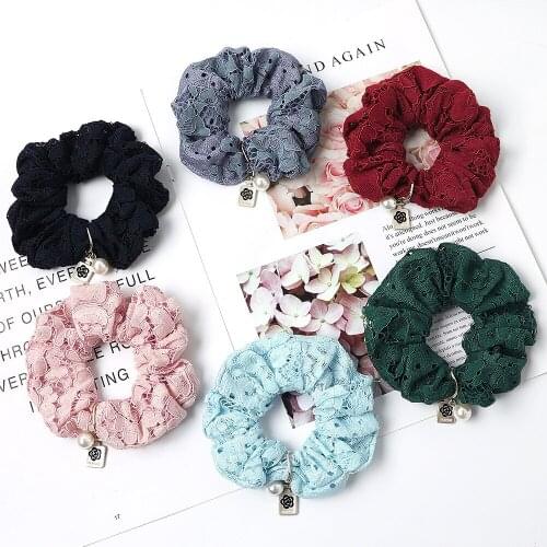 6 Colors Women Pearl Elastic Hair Bands Elegant Soft Lace Stretchy Rubber Band Rope For Ponytail Holder Girls Hair Accessories