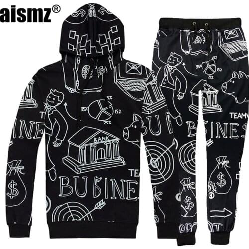 Aismz Brand Clothing 2 Piece Set Men/Women 3D Hooded+Pants Tracksuit Set Streetwear Print Cartoon Suit Sweatshirt Jogger S-2XL