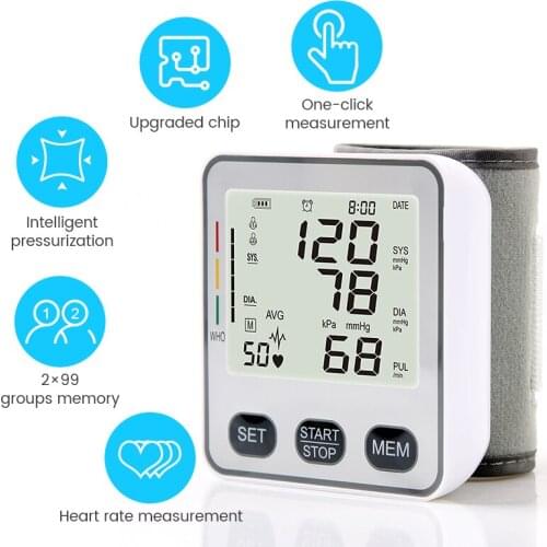 Electric Wrist Blood Pressure Monitor Medical Digital Blood Pressure Automatic Tonometer Pulse Heart Beat Rate Meter Device
