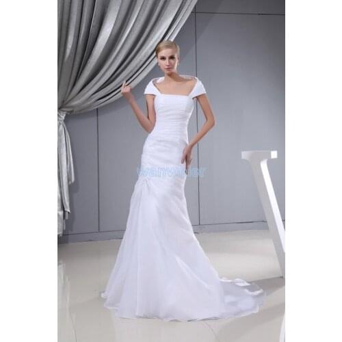 Free shipping new arrival fashion small train cap sleeve custom size/color bridal mermaid white pleat mother of the bride dress