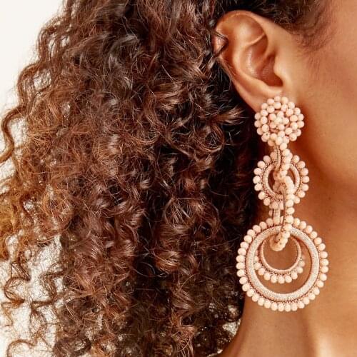 Overlapping Circle Crystal Large Pendant Earrings Exaggerated Statement Kolczyki Damskie Party Wedding Temperament Accessories