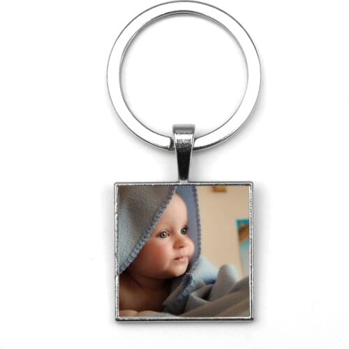 Personalizeds Custom Picture Family Portrait square Keychain Baby Photo Children Private Custom Mom Dad Grandparents Unique