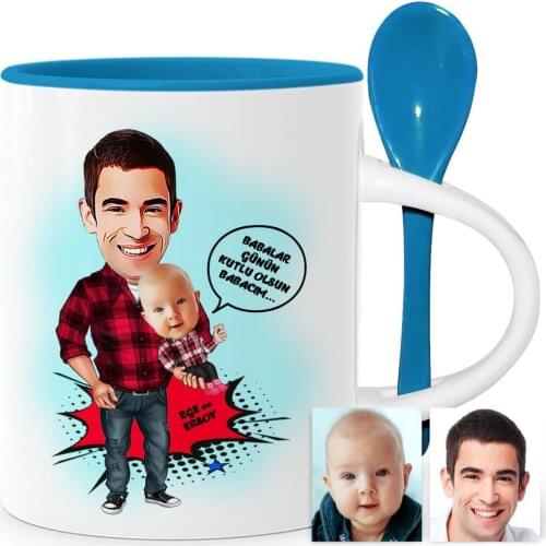 Fathers Day Custom Father Son Cartoon Blue Spoon Mug Cup-3