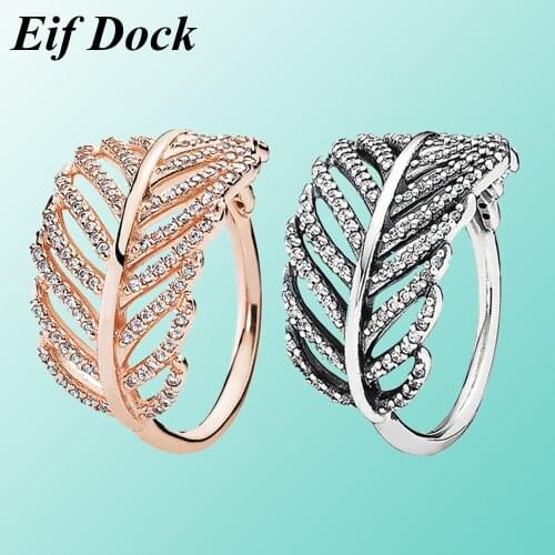 Eif Dock Vintage Silver Color Majestic Feathers Rings for Women Finger Rings CZ Zircon Ring Party Jewelry Friendship Gifts