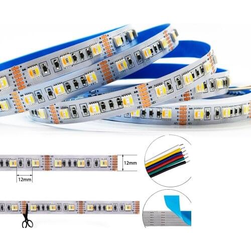 12MM PCB RGB CCT LED Strip light 5050 DC 12V 24V Flexible Light RGB+White+Warm White 5 Color In 1 LED Chip 60LED/m string lamp