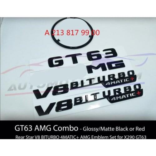 GT63 for AMG V8 BITURBO 4MATIC+ Star Emblem Black Badge Combo Set for Mercedes X290 A 213 817 99 00