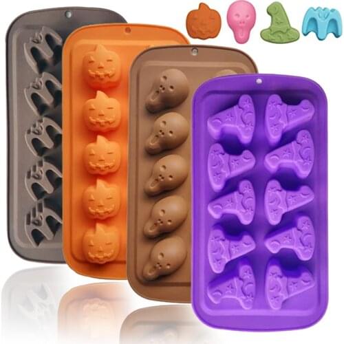 Halloween Cookies Baking Tools Silicone Chocolate Mold Wizard Hat Pumpkin Bat DIY Jelly Candy Mold Kitchen Baking Supplies