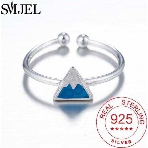 100% Sterling Silver Blue Enamel Mountain Rings for Women Kids S925 Stamp Triangle Rings Fine Silver Jewelry Female Gifts