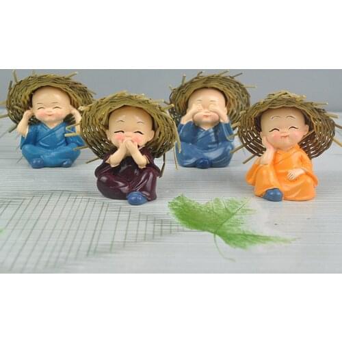 4 pieces/lot Small Buddha Statue Monk with straw hat Resin Figurine Crafts Home Decorative,Ornaments Miniatures Crafts Creative