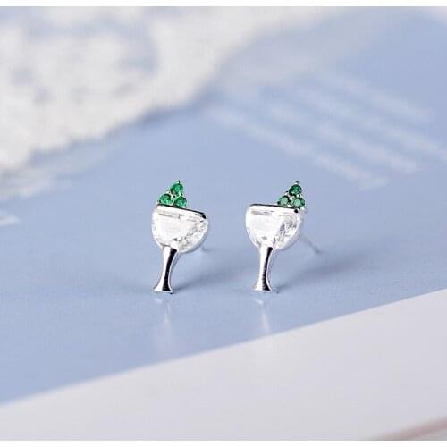 SHELA Small Cute Unique Cup Glass Stud Earrings Fashion Jewelry for Women 100% S925 SterlingSilver
