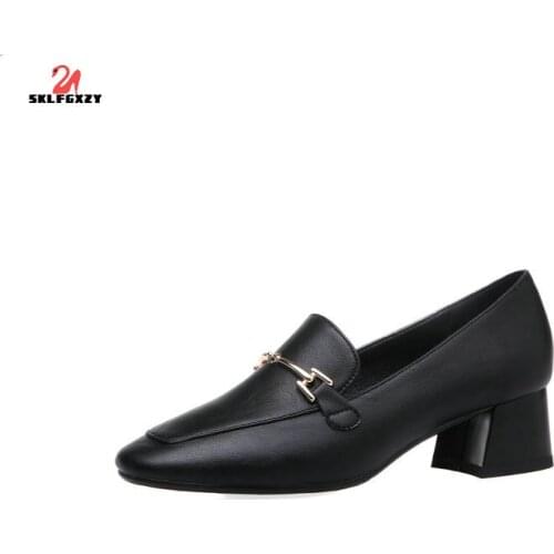 SKLFGXZY Ms Dress Shoes Fashion Roman Leisure Shoes Leather Square Head Wedding Party Shoes High Heels Pumps Shoes