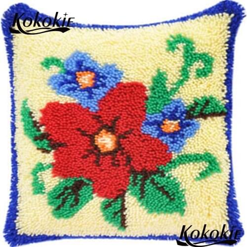 Cross stitch kits handicraft needlework sets embroidery yarn latch hook diy rug making kits handmade flower printed cushion mat