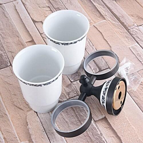 Wall Mounted Black Oil Rubbed Brass Bathroom Toothbrush Holder Set Bathroom Accessory Dual Ceramic Cup mba766