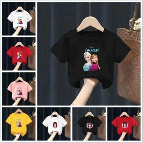 New Summer Disney Frozen Anna Elsa Print Baby Girls Short Sleeve T Shirts Kids Clothes Toddler Cotton Tops Tee Costumes 0-15Y