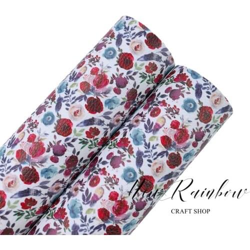 New Rainbow 30x22CM/A4 Boho Floral Merlot & Navy Faux Artisan Leatherette For Making Bows, Hair Accessories, DIY Crafts