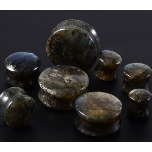 PAIR Labradorite Stone Ear Plugs Flesh Tunnel Expander Gauge Piercing Stretchers Body Jewelry Double & Single Flare with O-Ring