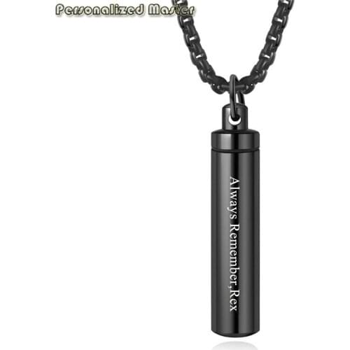 Personalized Master Custom Date Text Stainless Steel Cylinder Pendant Cremation urn Necklace for Ashes Memorial Keepsake Jewelry