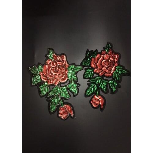 Rose flower white&black beaded sequined patches sewing on garment decoration stick embroidery applique patches for clothing