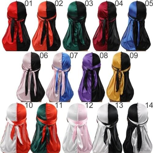 Silky Pirate Cap Tone Color Long-Tail Headwrap Turban Chemo Hats