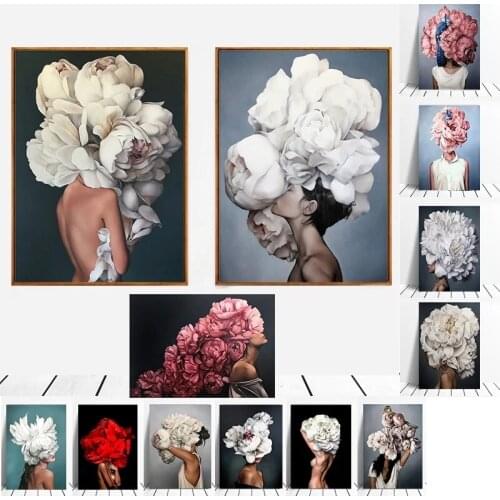 Modern Figure Lady Head Flower Picture Home Decor Nordic Canvas Painting Wall Art Posters And Prints Decor For Bedroom Dorm Room