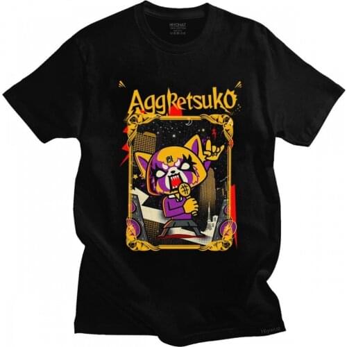 Funny Aggressive Retsuko T Shirt Mens Short Sleeved Japanese Manga Aggretsuko Printed Tee Tops Cotton Regular Fit T-shirt Merch