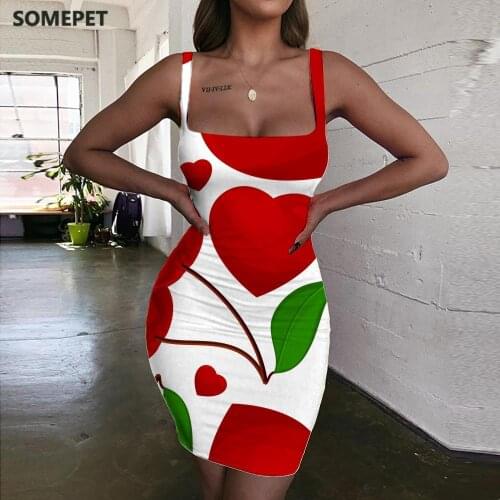 SOMEPET Love Dress Women Food Ladies Dresses Painting Sundress Romantic Vestido Sexy Womens Clothing Plus Size New Korean Style