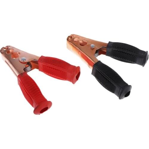 1 Pair Copper Plated Insulated Car Battery Clips Alligator Clamps 500A Red Black
