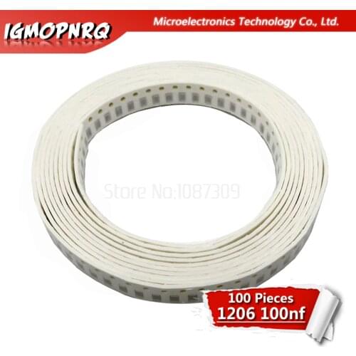100pcs 100NF X7R Error 10% 50V 0.1UF 104 1206 smd capacitor