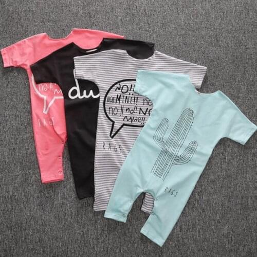 2021 Summer Baby Girls Romper Short Sleeve Cotton Infant Jumpsuit Letter Printed Boys Newborn Bebes Clothes 4 Color