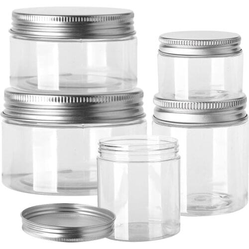 50 pcs/Lot 30ML 80ML 100ML 150ML PET Clear Jars With Silver Aluminum Lid For Facial Mask Food Storage Jars Cosmetic Containers