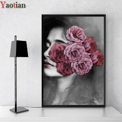 Full Square round diamond painting Artistic Woman Flower mosaic sale diamond Embroidery living room decor nordic style
