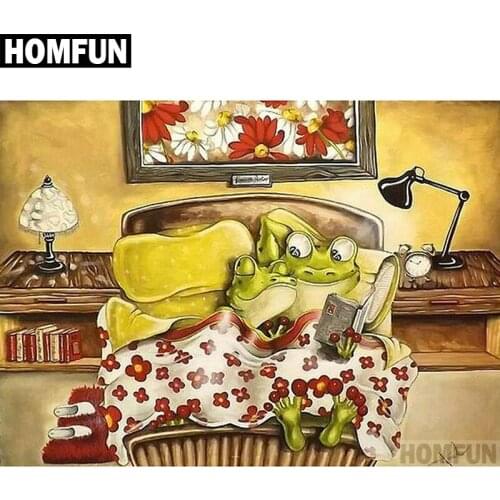 HOMFUN 5D Diamond Pattern Rhinestone Needlework Diy Diamond Painting Cross Stitch "Frog couple" Diamond Embroidery A00603