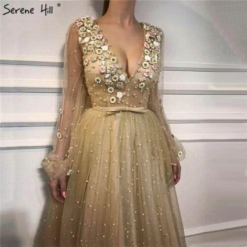 Arabic Long Sleeve Beaded Floral Formal Evening Prom Dress Robe Kaftan Dubai Soiree Evening Dresses Serene Hill BLA6483