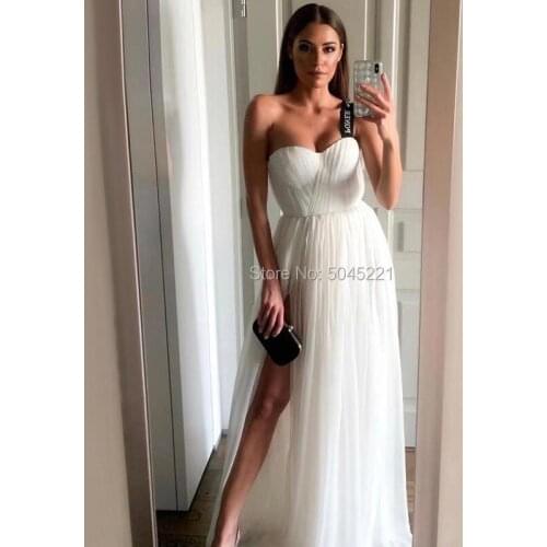 White Off The Shoulder Evening Dresses 2019 Dubai Design Vestido De Festa Arabic Formal Prom Dress Split Party Gowns Kaftans New
