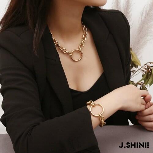 JShine Trendy Womens Bracelet on Hand Gold Silver Color Punk Circle Pendant Charm Bracelets Bangles Link Chain Bracelet Female